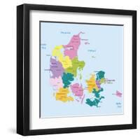 Denmark-Highly Detailed Map-ekler-Framed Art Print