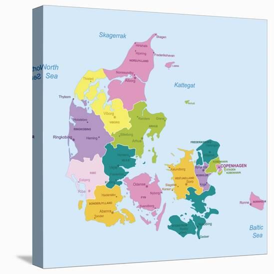 Denmark-Highly Detailed Map-ekler-Stretched Canvas