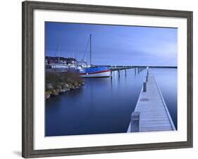 Denmark, Island M¿n, Klintholm Havn, Footbridge, Sail Yachts and Summer Cottages in the Harbour-Andreas Vitting-Framed Photographic Print