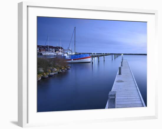 Denmark, Island M¿n, Klintholm Havn, Footbridge, Sail Yachts and Summer Cottages in the Harbour-Andreas Vitting-Framed Photographic Print