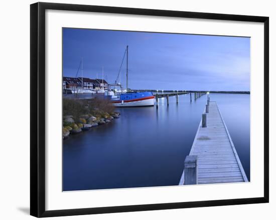 Denmark, Island M¿n, Klintholm Havn, Footbridge, Sail Yachts and Summer Cottages in the Harbour-Andreas Vitting-Framed Photographic Print