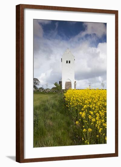 Denmark, Jutland, Oslos, Town Church with Rapeseed Field, Springtime-Walter Bibikow-Framed Photographic Print