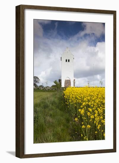 Denmark, Jutland, Oslos, Town Church with Rapeseed Field, Springtime-Walter Bibikow-Framed Photographic Print