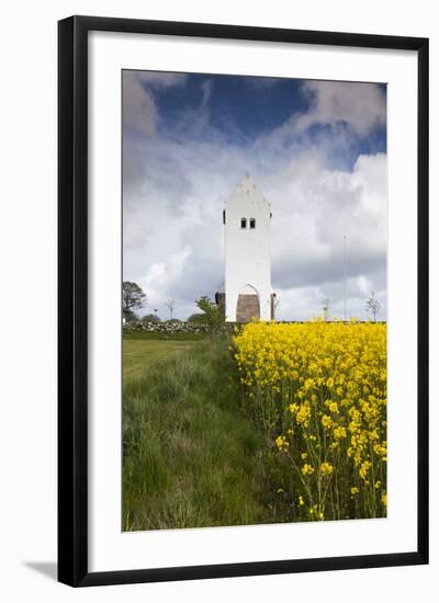 Denmark, Jutland, Oslos, Town Church with Rapeseed Field, Springtime-Walter Bibikow-Framed Photographic Print