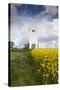 Denmark, Jutland, Oslos, Town Church with Rapeseed Field, Springtime-Walter Bibikow-Stretched Canvas