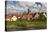 Denmark, Jutland, Ribe, Town View from the Ribe River-Walter Bibikow-Stretched Canvas