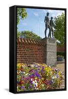 Denmark, Roskilde, Flowerbed, Pansies, Monument in Front of the Cathedral-Chris Seba-Framed Stretched Canvas