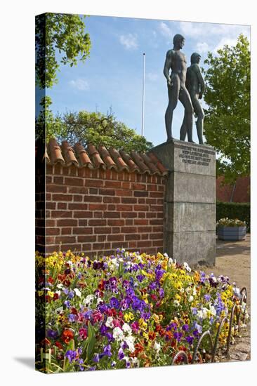 Denmark, Roskilde, Flowerbed, Pansies, Monument in Front of the Cathedral-Chris Seba-Stretched Canvas