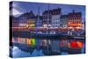 Denmark, Zealand, Copenhagen, Nyhavn Harbor, Evening-Walter Bibikow-Stretched Canvas