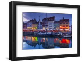 Denmark, Zealand, Copenhagen, Nyhavn Harbor, Evening-Walter Bibikow-Framed Photographic Print