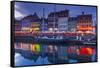 Denmark, Zealand, Copenhagen, Nyhavn Harbor, Evening-Walter Bibikow-Framed Stretched Canvas