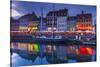 Denmark, Zealand, Copenhagen, Nyhavn Harbor, Evening-Walter Bibikow-Stretched Canvas