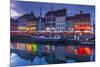 Denmark, Zealand, Copenhagen, Nyhavn Harbor, Evening-Walter Bibikow-Mounted Photographic Print