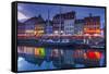 Denmark, Zealand, Copenhagen, Nyhavn Harbor, Evening-Walter Bibikow-Framed Stretched Canvas