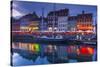 Denmark, Zealand, Copenhagen, Nyhavn Harbor, Evening-Walter Bibikow-Stretched Canvas