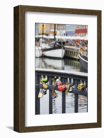 Denmark, Zealand, Copenhagen, Nyhavn Harbor, Love Locks-Walter Bibikow-Framed Photographic Print