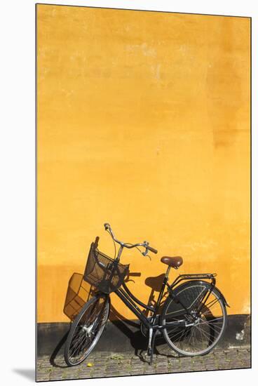 Denmark, Zealand, Copenhagen, Yellow Building Detail with Bicycle-Walter Bibikow-Mounted Premium Photographic Print