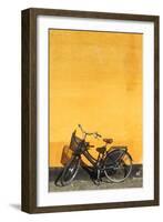 Denmark, Zealand, Copenhagen, Yellow Building Detail with Bicycle-Walter Bibikow-Framed Photographic Print