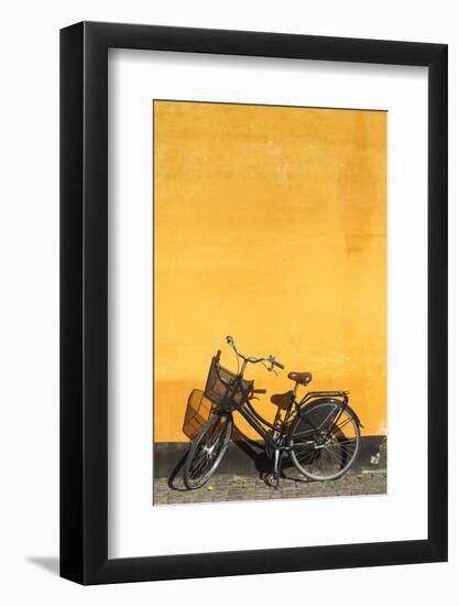 Denmark, Zealand, Copenhagen, Yellow Building Detail with Bicycle-Walter Bibikow-Framed Photographic Print
