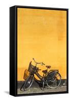 Denmark, Zealand, Copenhagen, Yellow Building Detail with Bicycle-Walter Bibikow-Framed Stretched Canvas