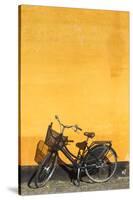 Denmark, Zealand, Copenhagen, Yellow Building Detail with Bicycle-Walter Bibikow-Stretched Canvas