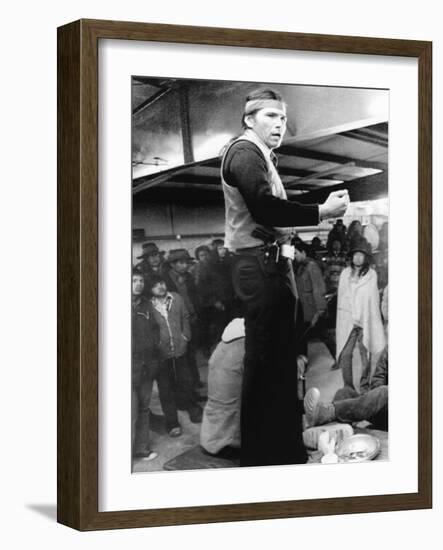 Dennis Banks, Speaks to the Indians During the Occupation Wounded Knee in 1973-null-Framed Photo