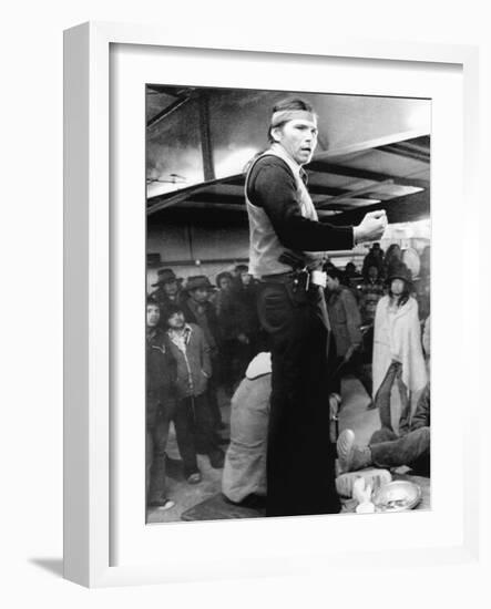 Dennis Banks, Speaks to the Indians During the Occupation Wounded Knee in 1973-null-Framed Photo