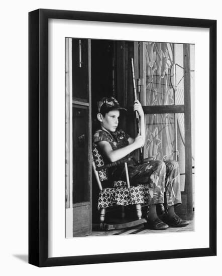 Dennis Driscoll, Son of Lt. Colonel Arthur Driscoll at front door After Viet Cong Bombings-Larry Burrows-Framed Photographic Print