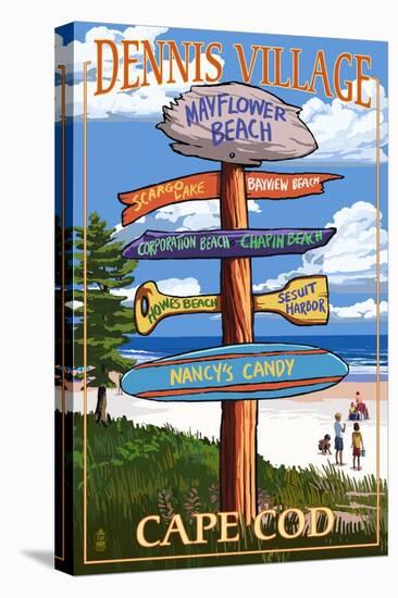 Dennis Village, Cape Cod, Massachusetts - Sign Destinations #2-Lantern Press-Stretched Canvas