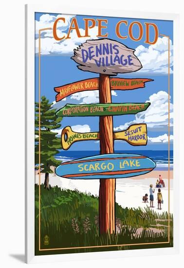 Dennis Village, Cape Cod, Massachusetts - Sign Destinations-Lantern Press-Framed Art Print