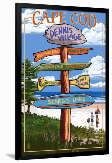 Dennis Village, Cape Cod, Massachusetts - Sign Destinations-Lantern Press-Framed Art Print