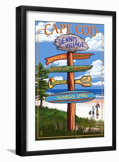 Dennis Village, Cape Cod, Massachusetts - Sign Destinations-Lantern Press-Framed Art Print