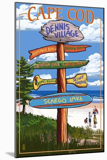 Dennis Village, Cape Cod, Massachusetts - Sign Destinations-Lantern Press-Mounted Art Print