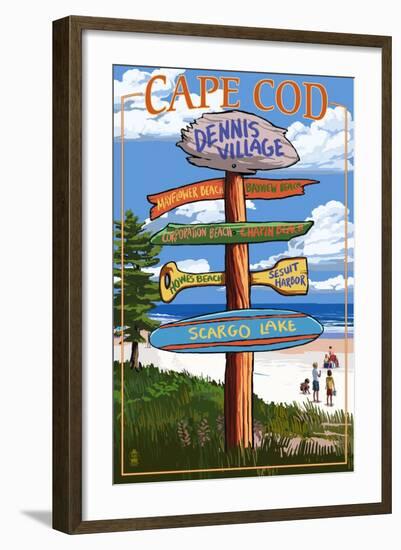 Dennis Village, Cape Cod, Massachusetts - Sign Destinations-Lantern Press-Framed Art Print