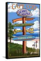 Dennis Village, Cape Cod, Massachusetts - Sign Destinations-Lantern Press-Framed Stretched Canvas