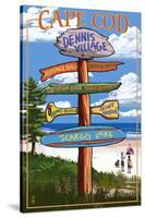 Dennis Village, Cape Cod, Massachusetts - Sign Destinations-Lantern Press-Stretched Canvas