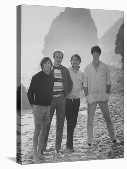 Dennis Wilson, Mike Love, Carl Wilson and Brian Wilson of the Beach Boys, Posing on Beach-Bill Ray-Stretched Canvas