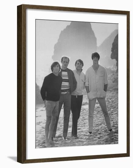 Dennis Wilson, Mike Love, Carl Wilson and Brian Wilson of the Beach Boys, Posing on Beach-Bill Ray-Framed Premium Photographic Print