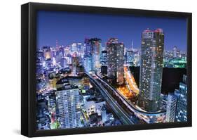 Dense Buildings In Minato-Ku, Tokyo Japan With Tokyo Sky Tree Visible On The Horizon-null-Framed Poster