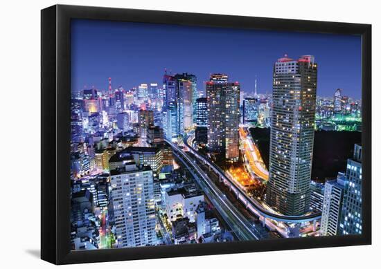 Dense Buildings In Minato-Ku, Tokyo Japan With Tokyo Sky Tree Visible On The Horizon-null-Framed Poster