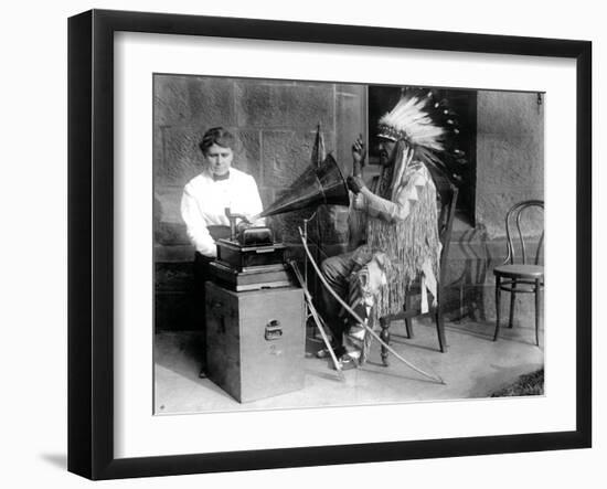 Densmore Recording Mountain Chief, 1916-Science Source-Framed Giclee Print