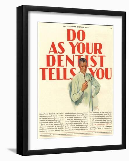 Dentists Lavoris Do As Your Dentist Tells You, USA, 1920-null-Framed Premium Giclee Print