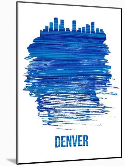 Denver Brush Stroke Skyline - Blue-NaxArt-Mounted Art Print