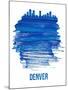 Denver Brush Stroke Skyline - Blue-NaxArt-Mounted Art Print