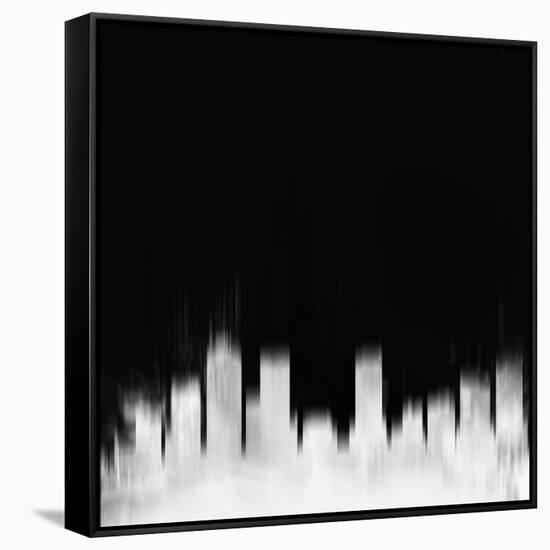 Denver City Skyline - White-NaxArt-Framed Stretched Canvas