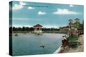 Denver, Colorado, City Park View of the Lake, Band Stand during an Afternoon Concert-Lantern Press-Stretched Canvas