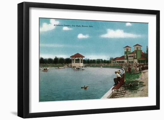 Denver, Colorado, City Park View of the Lake, Band Stand during an Afternoon Concert-Lantern Press-Framed Art Print