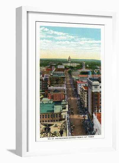 Denver, Colorado, D and F Tower View of 16th Street and Business District-Lantern Press-Framed Art Print
