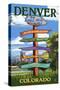 Denver, Colorado - Destinations Signpost-Lantern Press-Stretched Canvas