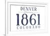 Denver, Colorado - Established Date (Blue)-Lantern Press-Framed Art Print